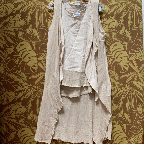 Belle France Boho Beige Sleeveless Mesh Vest and Tank Set Cardigan Duster - Picture 1 of 7